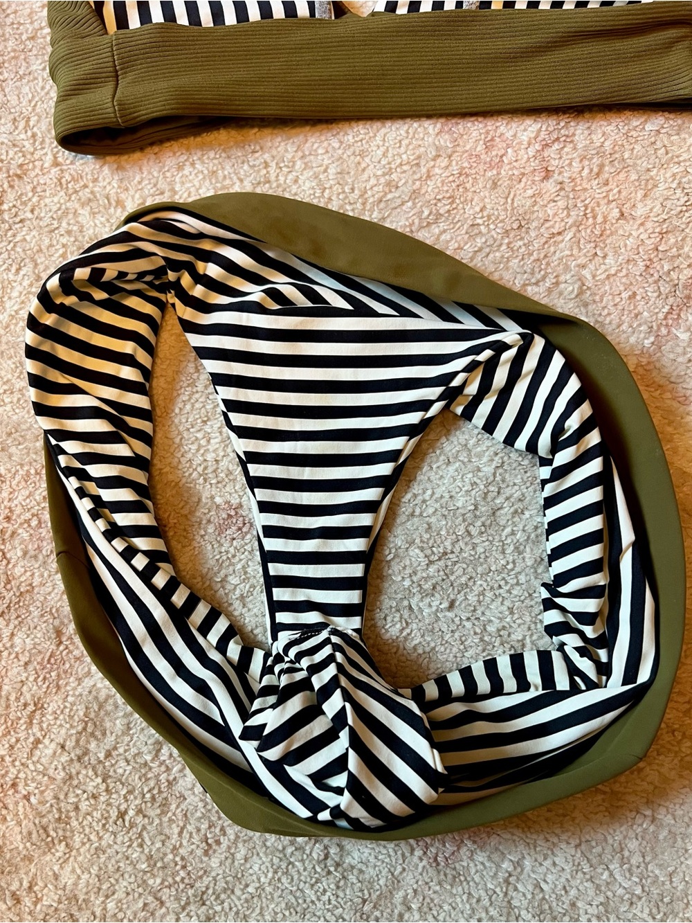 Boys + Arrows Striped Navy & White Bikini with Olive Trim - Picture 4 of 7
